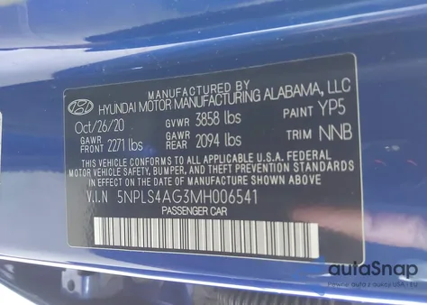 2021 Hyundai Elantra Sel из США, поврежденный, VIN 5NPLS4AG3MH006541